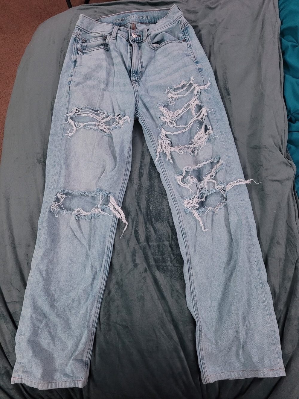 American Eagle Outfitters Light Blue Distressed Flare Jeans
